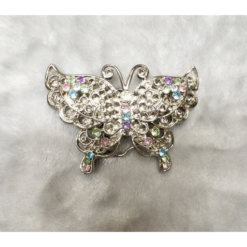 Silver Jeweled Butterfly Belt Buckle Western Boho 3